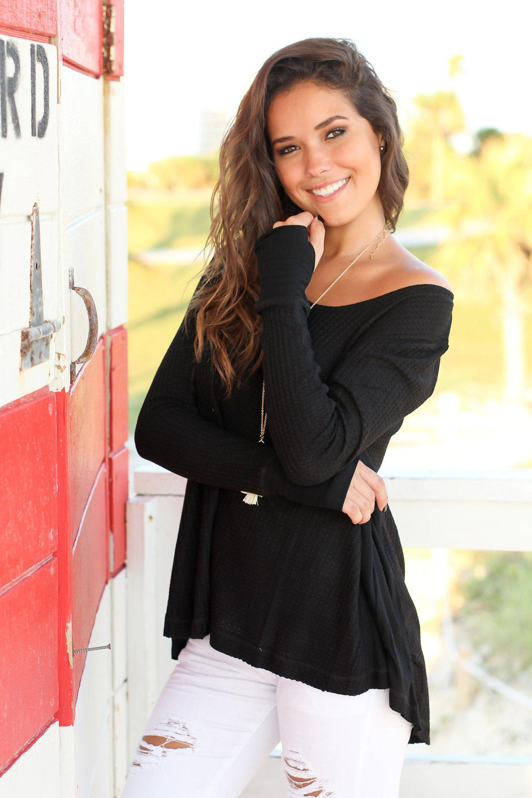 Black Long Sleeve Top with Thumb Holes | Cute Tops Saved by the Dress Black Long Sleeve Top with Thumb Holes | Cute Tops Saved by the Dress