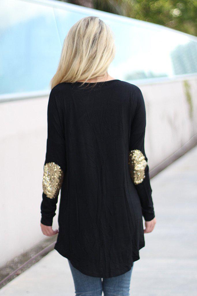 Black Top with Sequin Elbow Patches