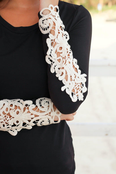 Black Top with Crochet Sleeves