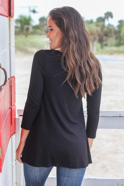 Black Top with Buttons and 3/4 Sleeves