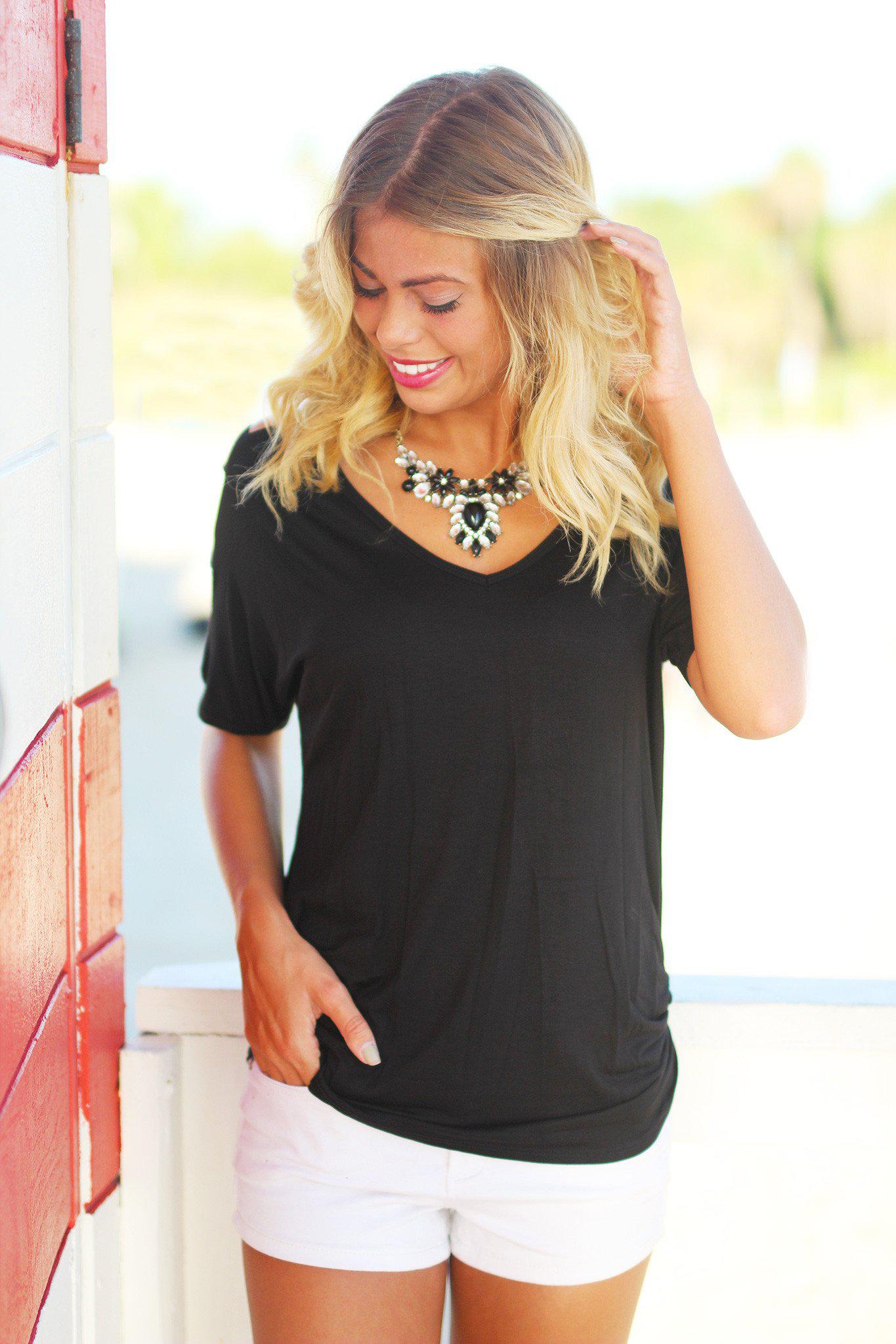 Black Top with Strap Detail Sleeves