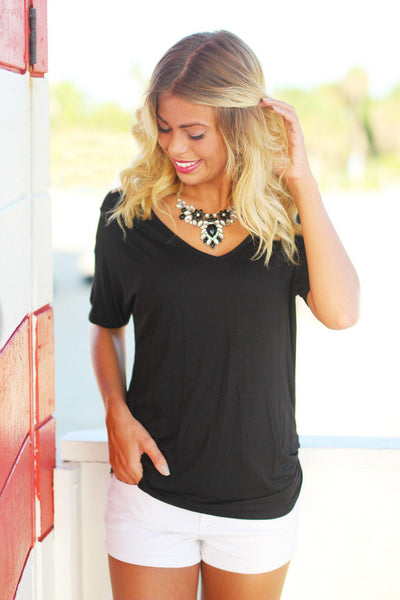 Black Top with Strap Detail Sleeves