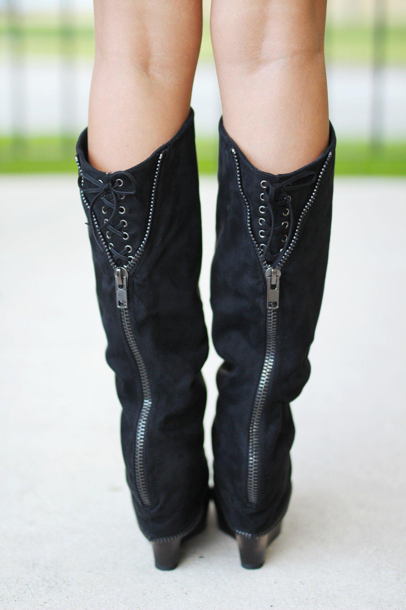 Castor Black Wedge Boots