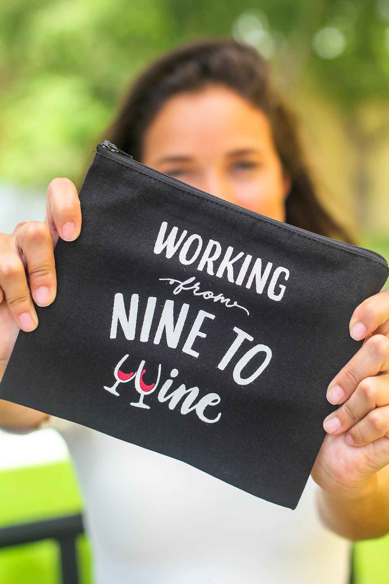 Black Working From Nine to Wine Makeup Bag