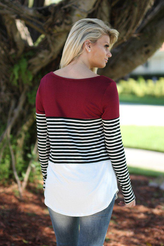 Black and Burgundy Striped Top