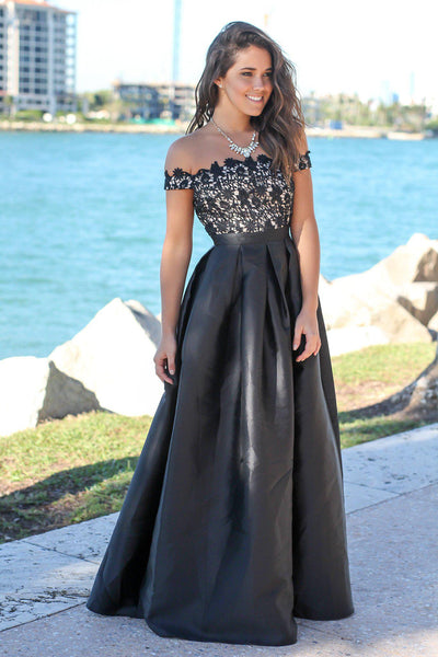 Black and Cream Crochet Top Maxi Dress