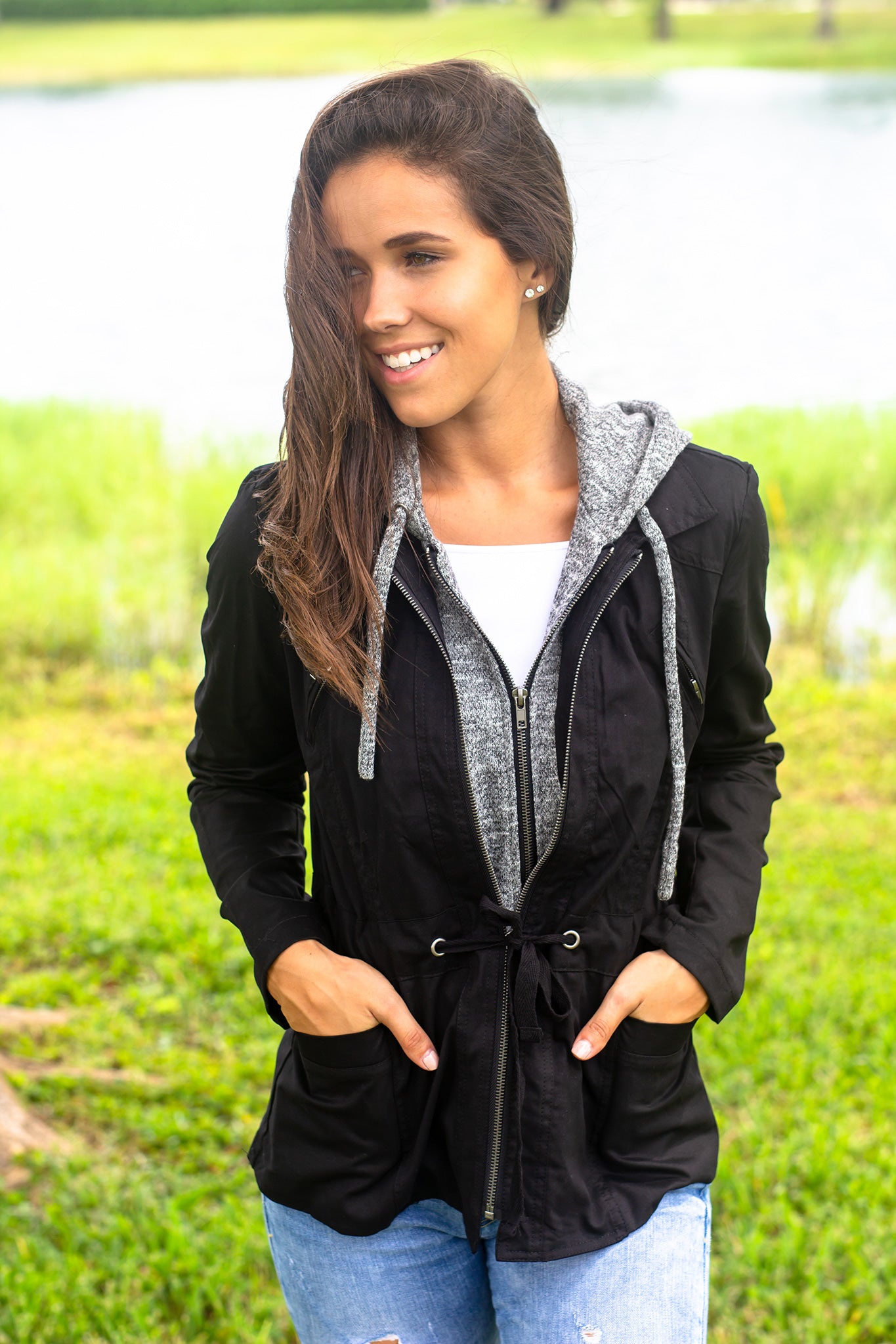 Black and Gray Hooded Jacket