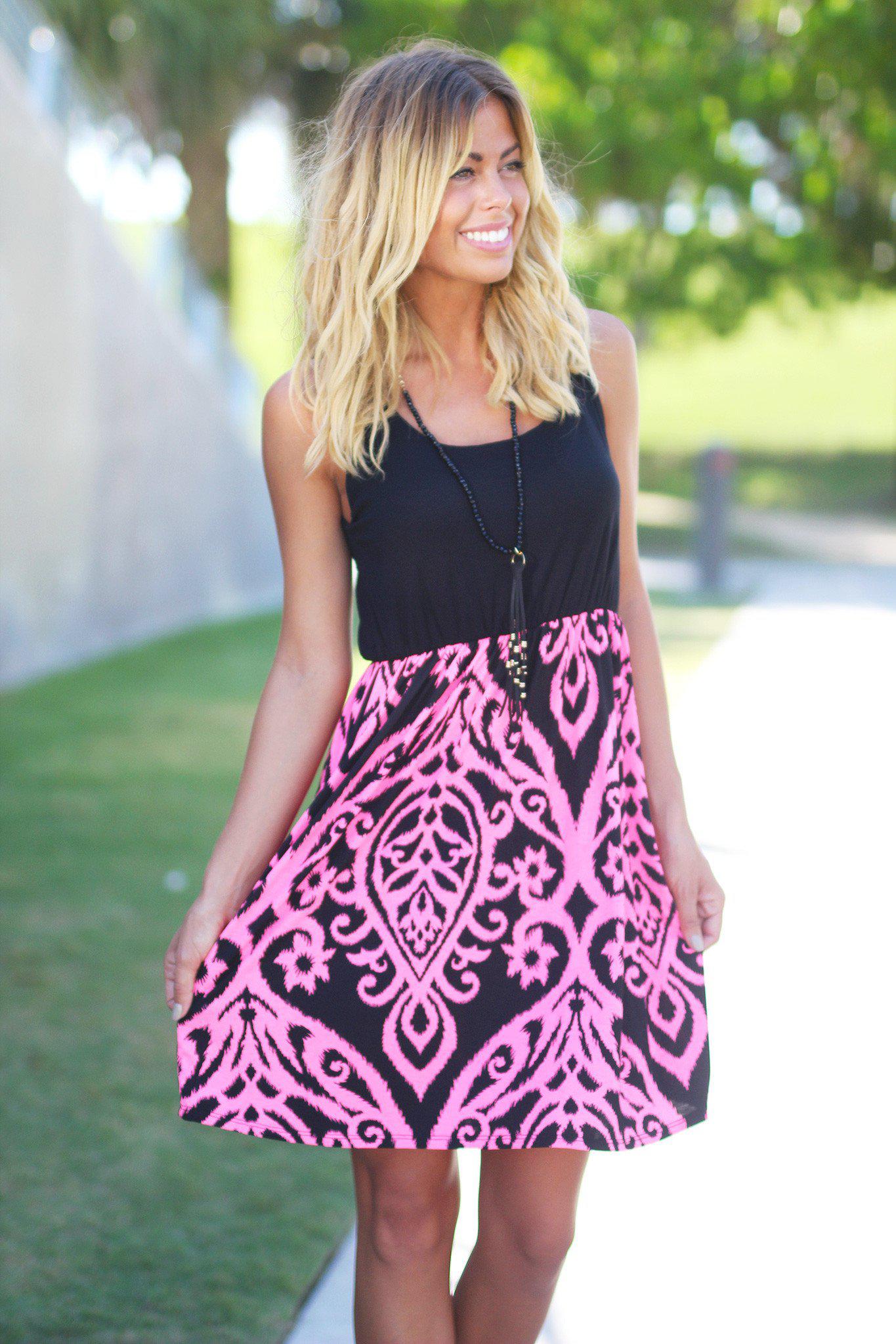 Black and Neon Pink Short Dress