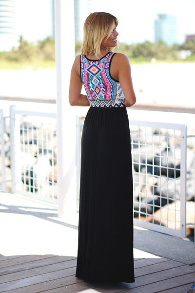 Black and Pink Aztec Maxi Dress
