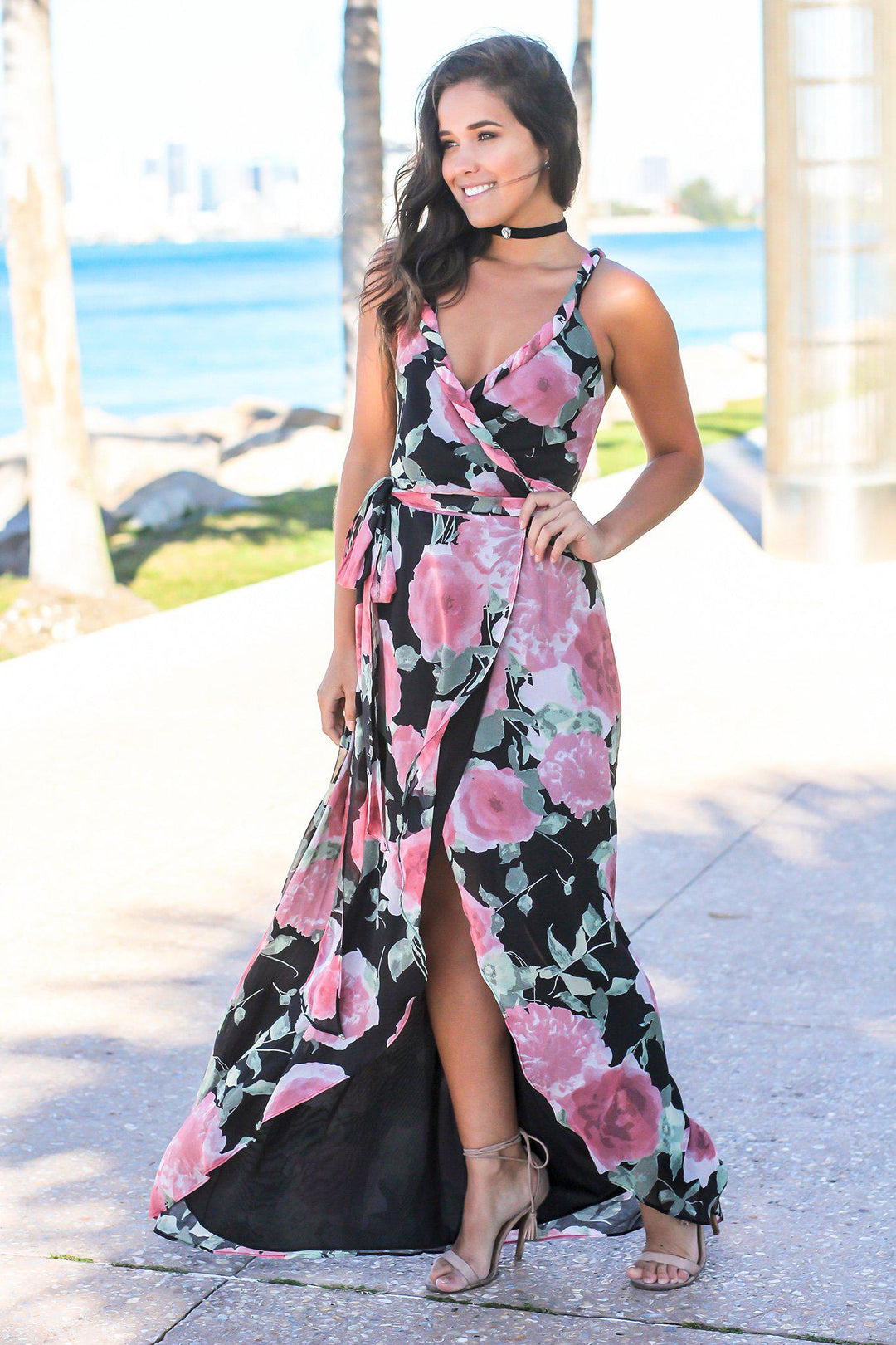 Black and Pink Floral Wrap Dress | Maxi Dresses Saved by the Dress Black and Pink Floral Wrap Dress | Maxi Dresses Saved by the Dress