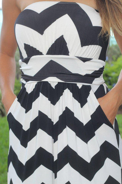Black and White Chevron Jersey Maxi Dress