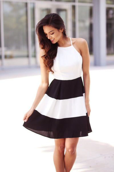 Black and White Color Block Short Dress