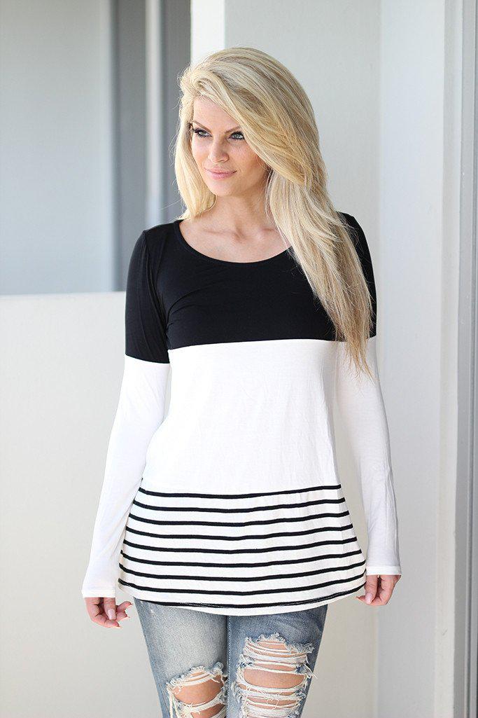 Black and White Color Block Top
