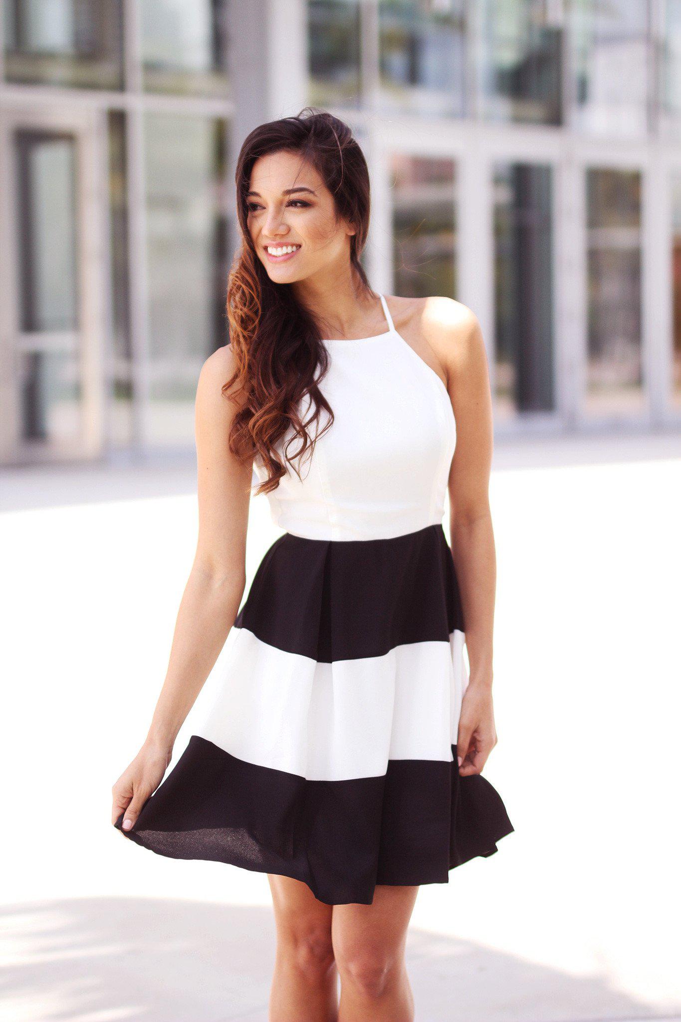 Black and White Color Block Short Dress
