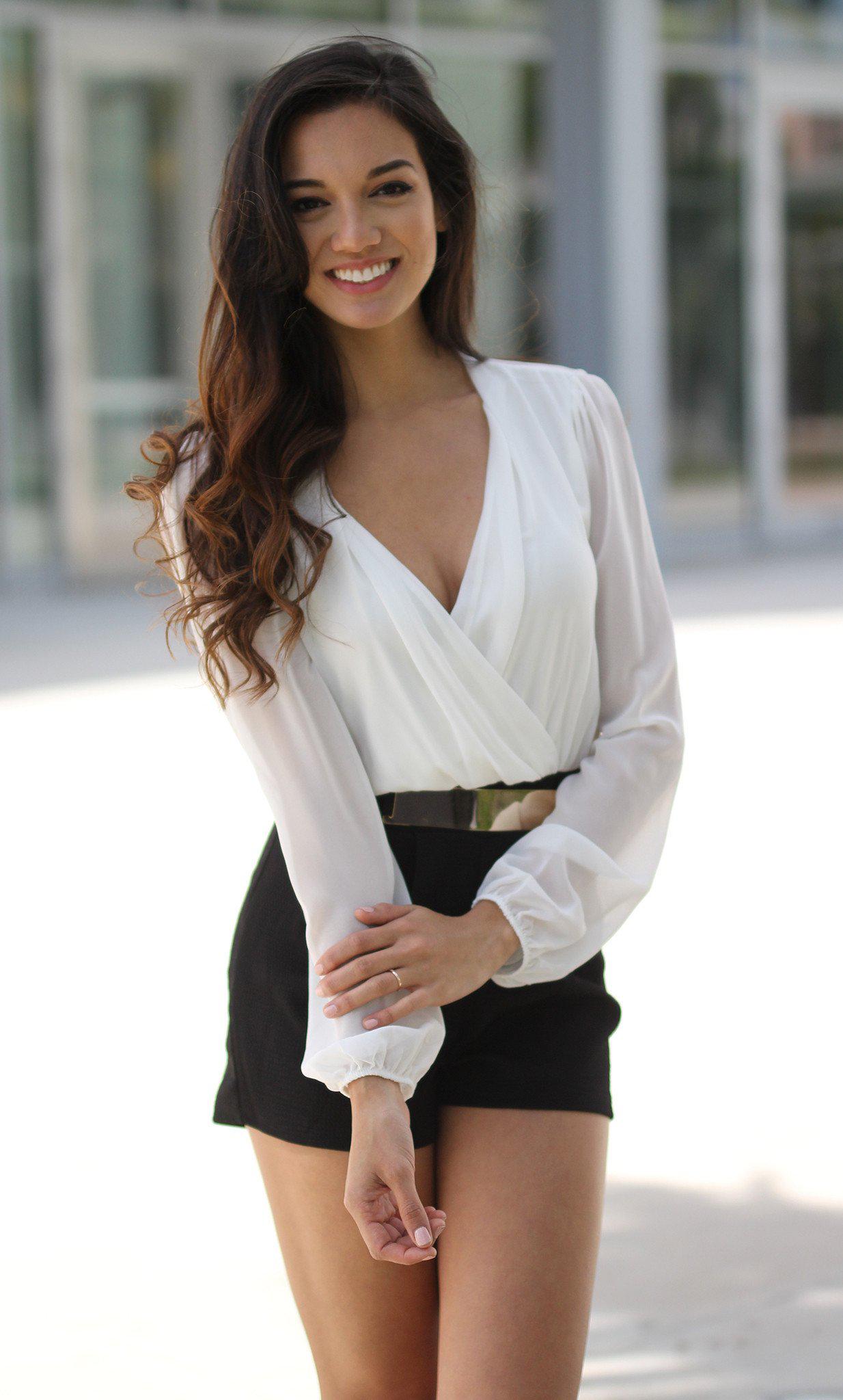 Black and White Romper with Belt