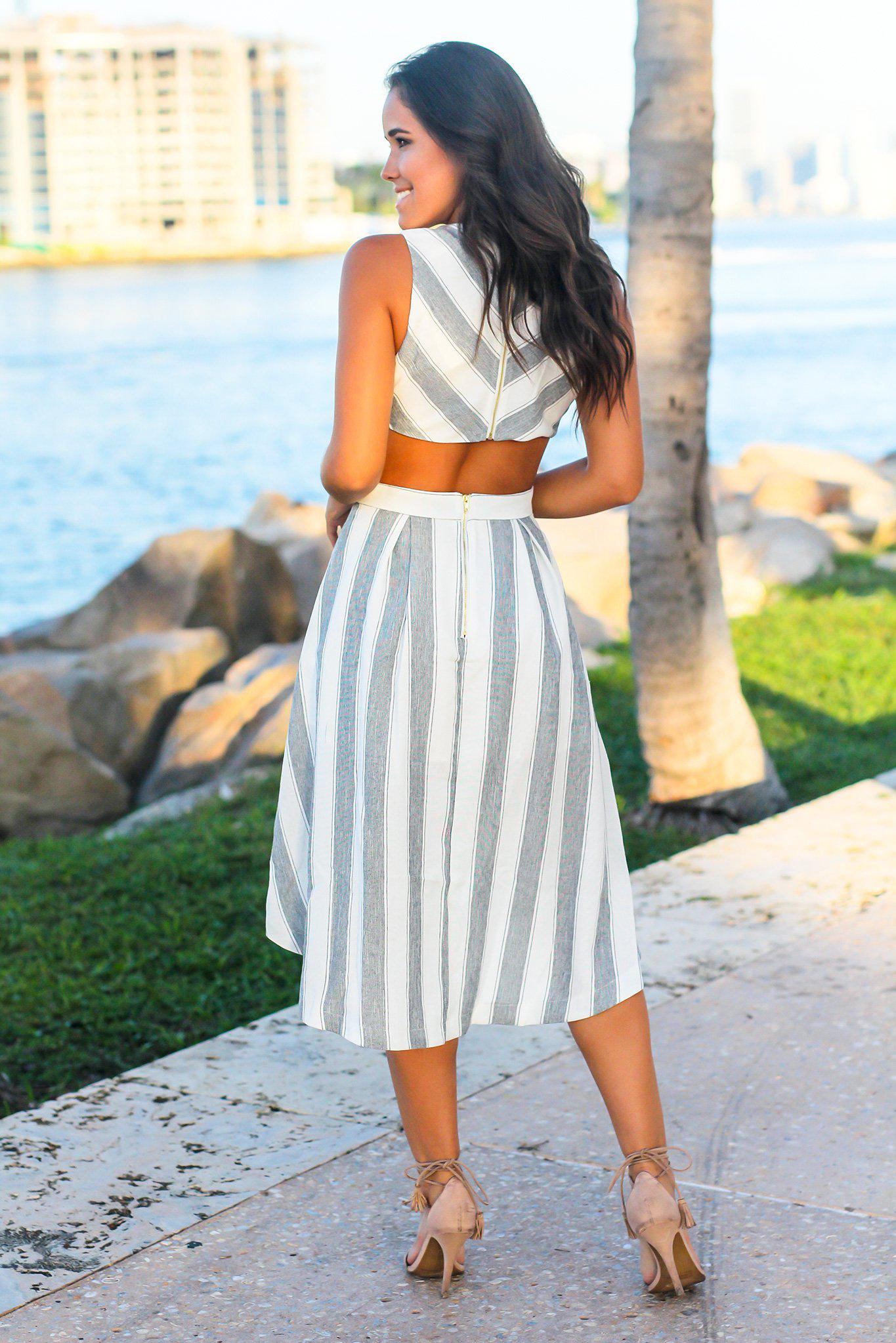 Black and White Striped High Low Dress