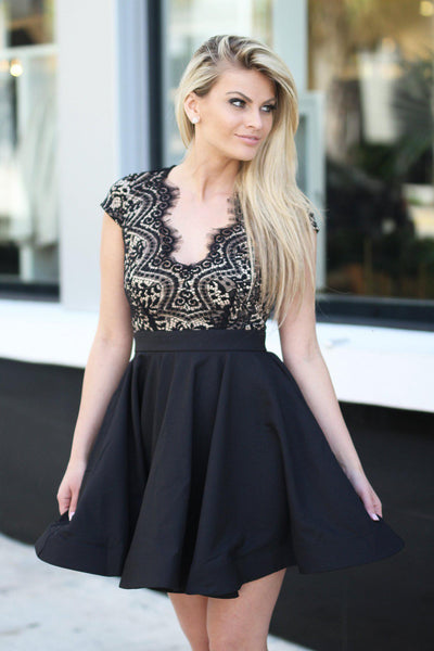 Black Lace Dress with Open Back