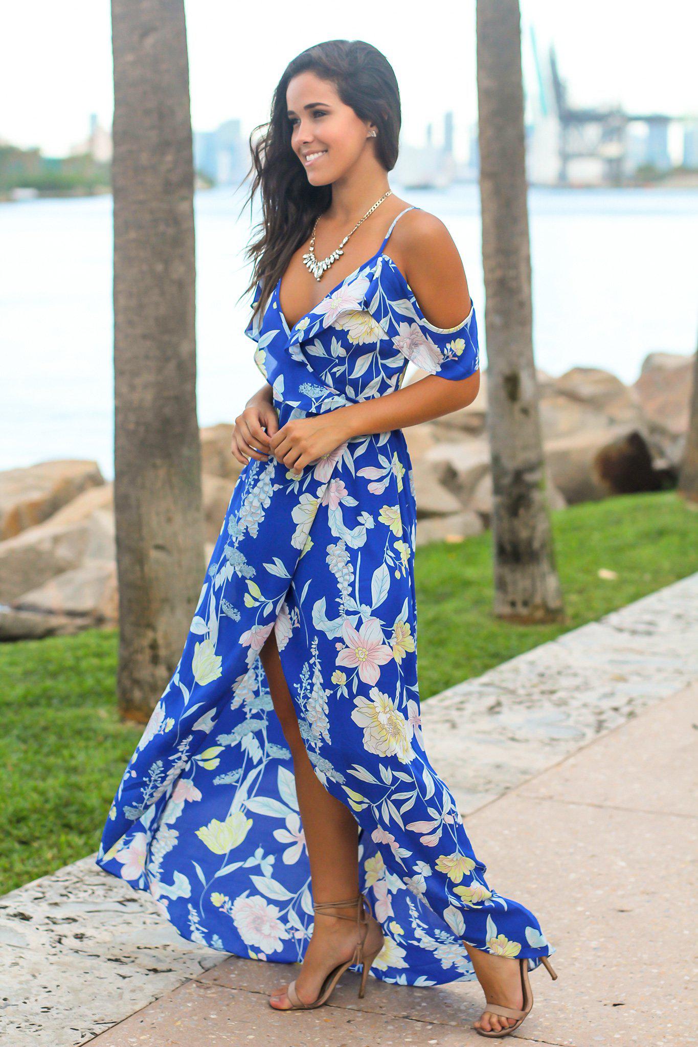 Blue Floral High Low Dress