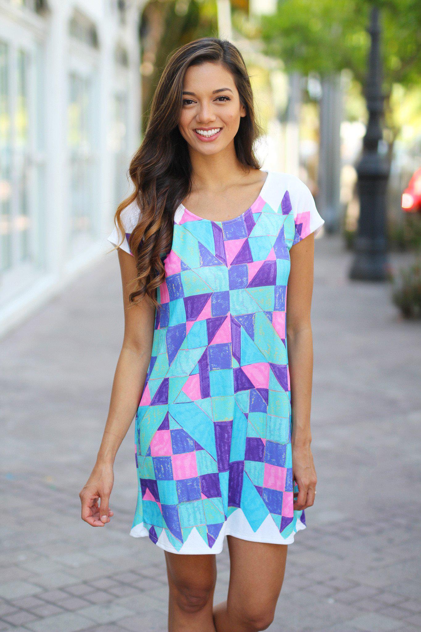 Blue Geometric Short Dress