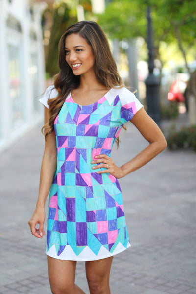 Blue Geometric Short Dress