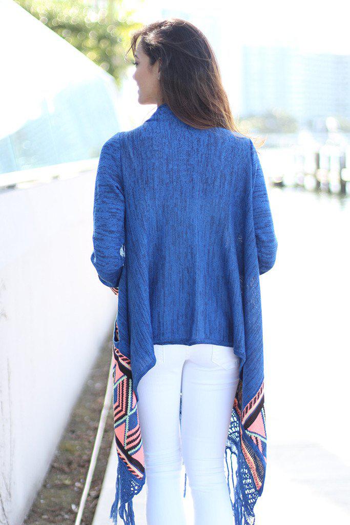 Blue and Neon Pink Long Cardigan