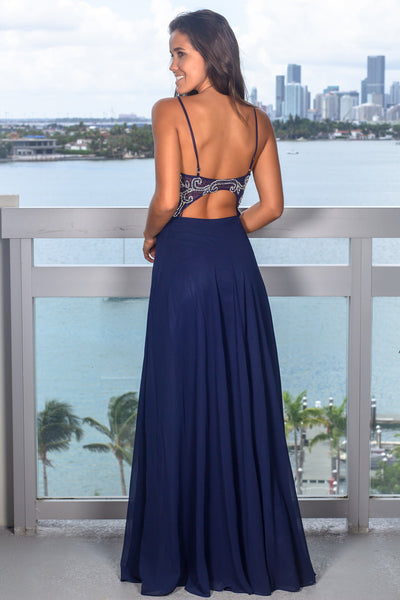 Blue Maxi Dress with Jeweled Top