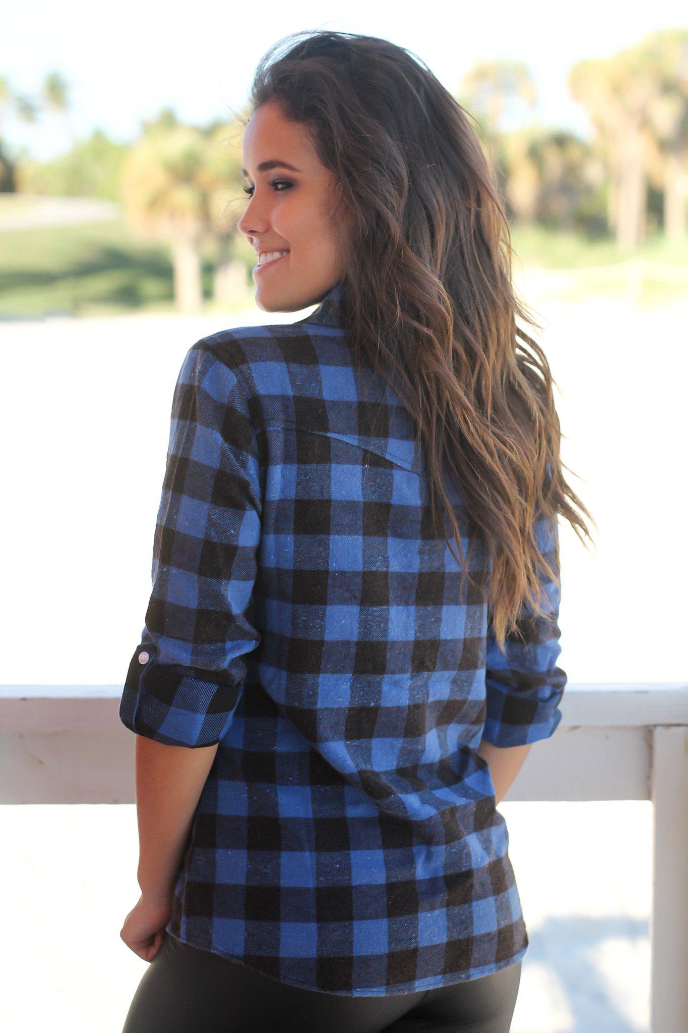 Blue and Black Flannel Top