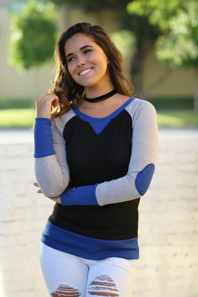 cute top with patched elbows
