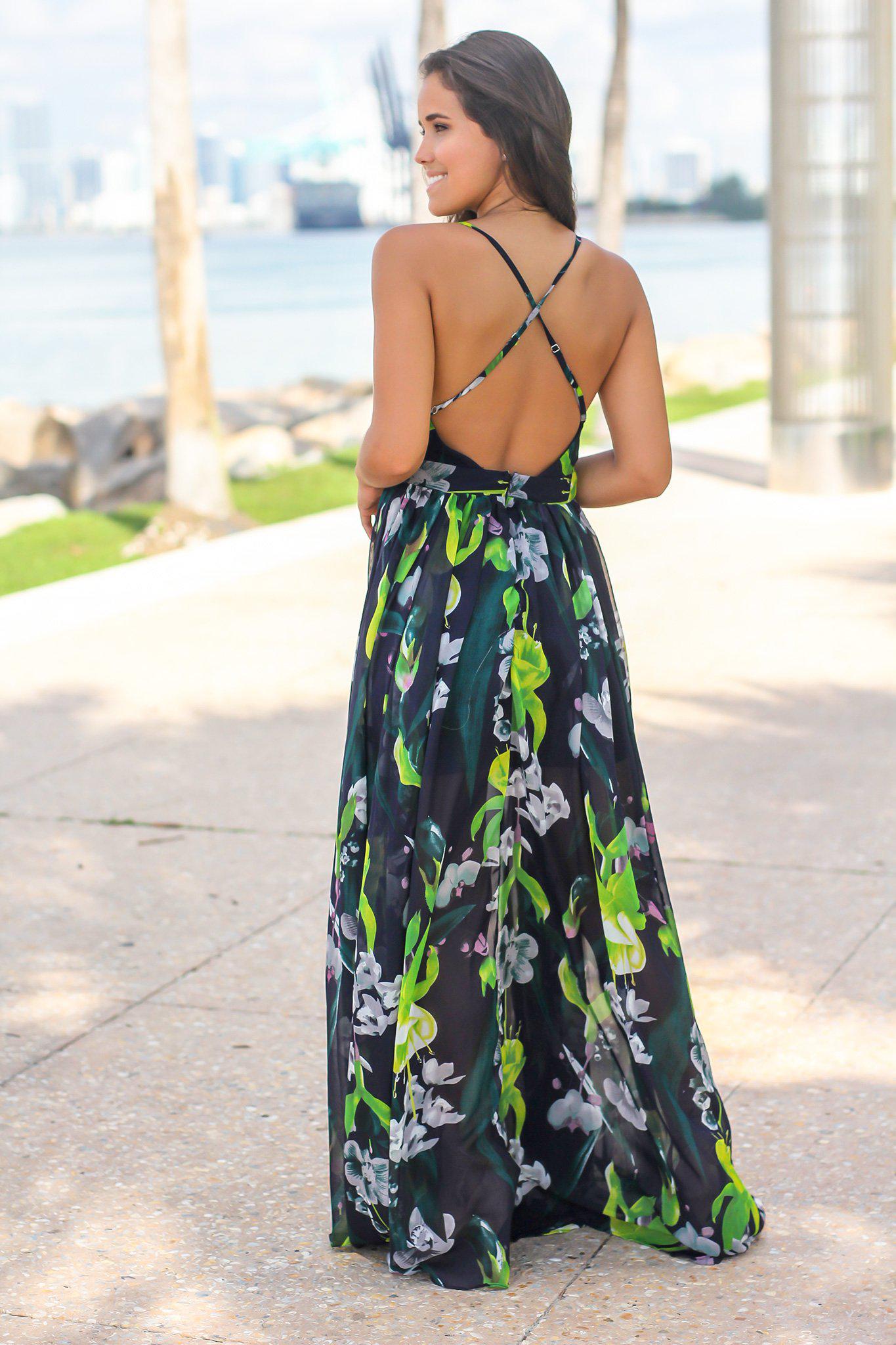 Blue and Green Floral Maxi Dress