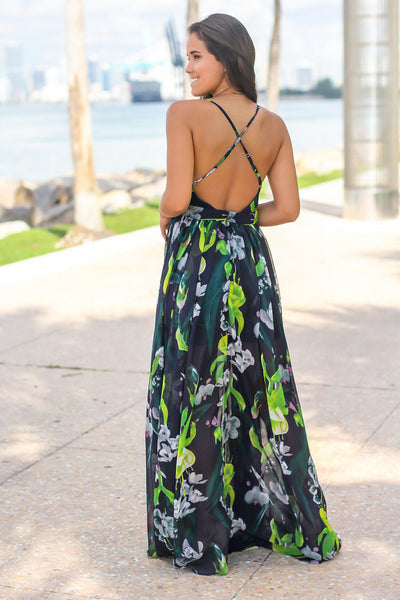 Blue and Green Floral Maxi Dress