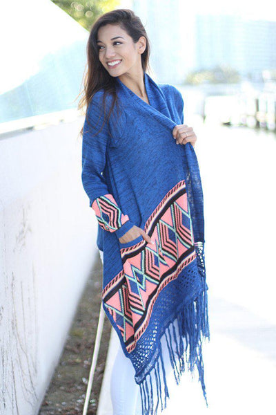 Blue and Neon Pink Long Cardigan