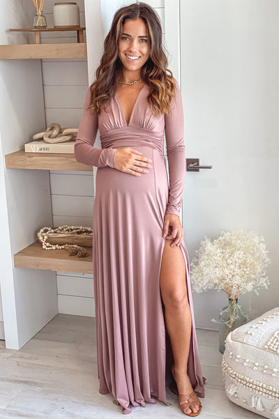 Blush Maternity Maxi Dress with Long Sleeves