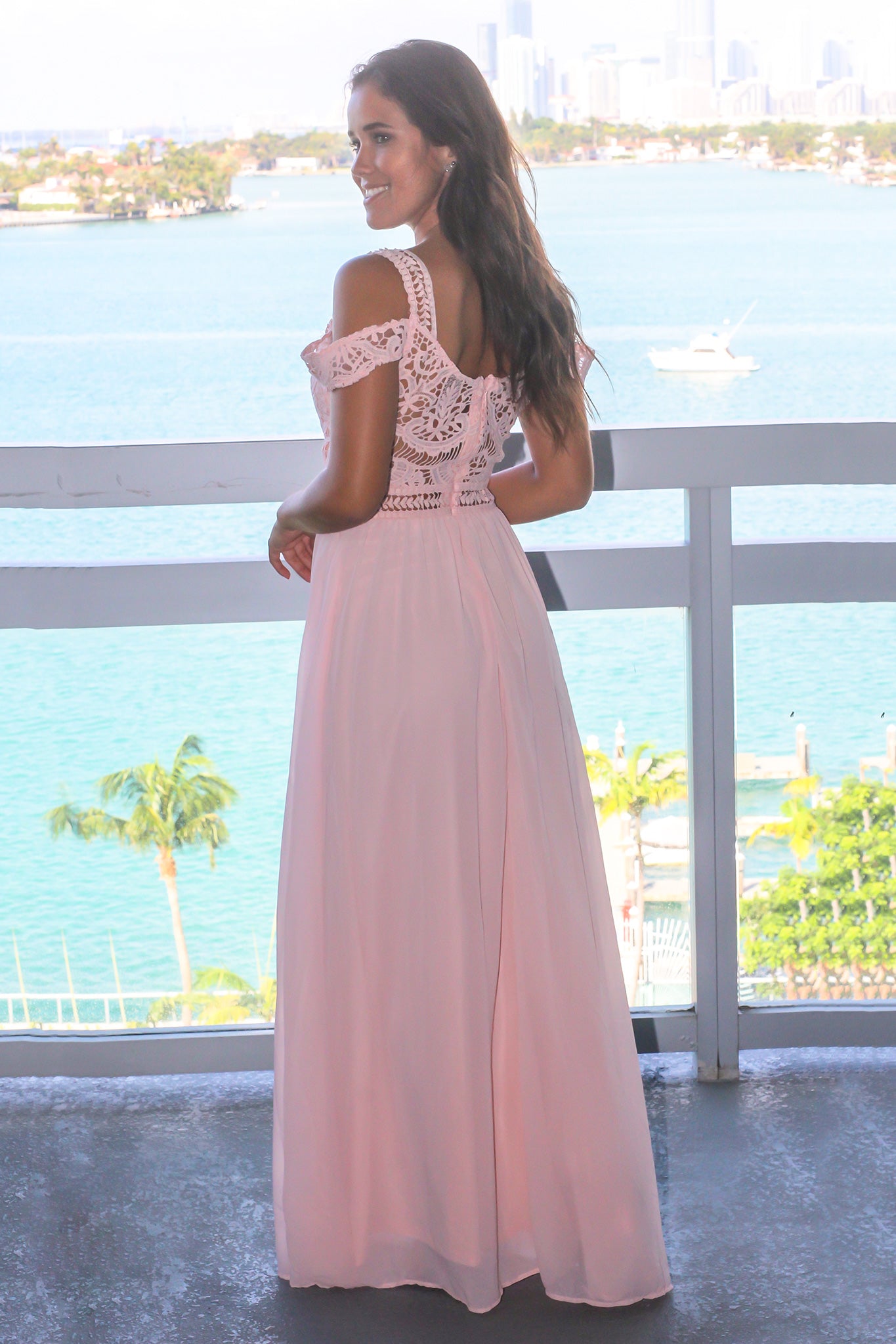 Blush Cold Shoulder Maxi Dress with Crochet Top | Maxi Dresses Saved by the Dress Blush Cold Shoulder Maxi Dress with Crochet Top | Maxi Dresses Saved by the Dress
