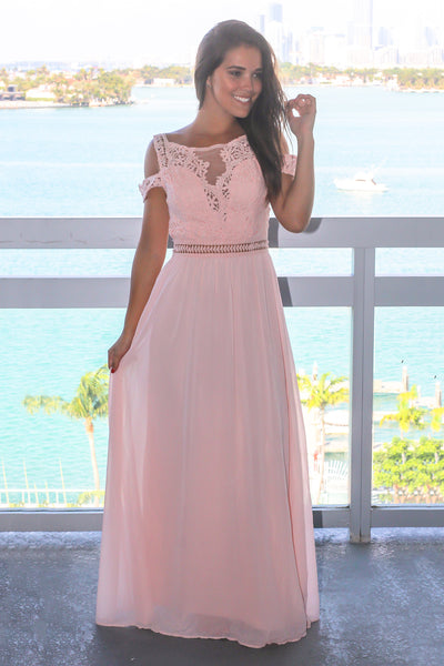 Blush Cold Shoulder Maxi Dress with Crochet Top