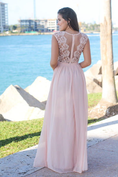 Blush Crochet Maxi Dress with Tulle Back