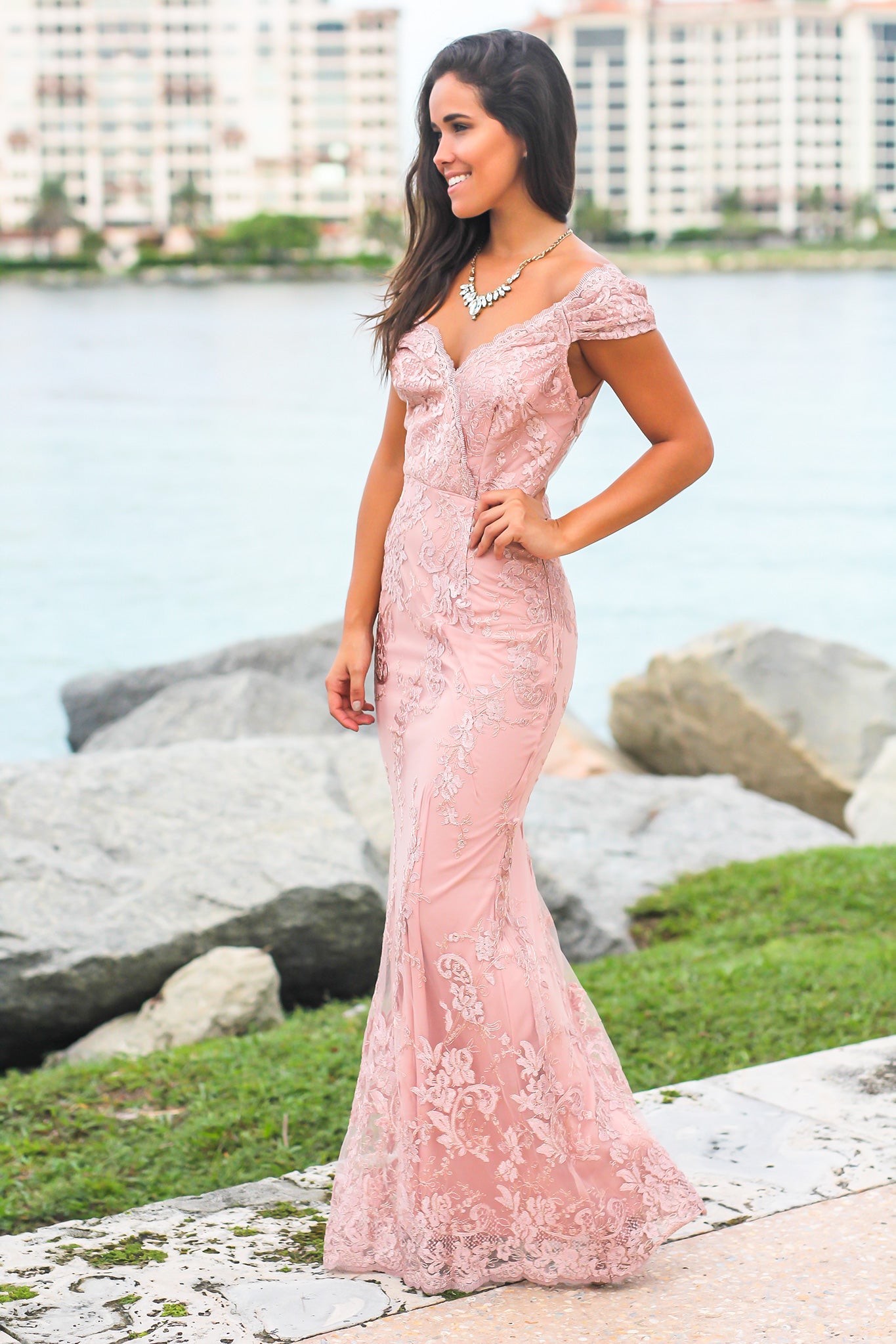 Blush Embroidered Maxi Dress with Mesh Back
