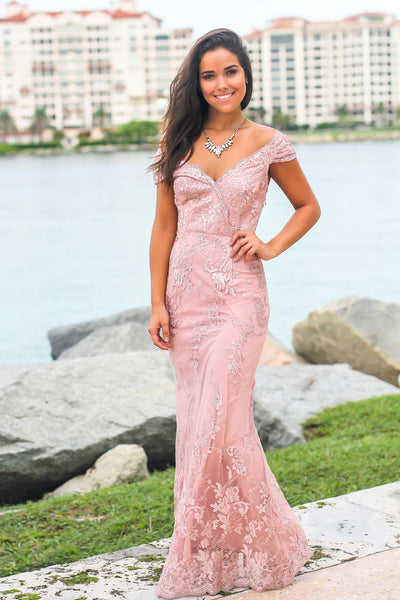 Blush Embroidered Maxi Dress with Mesh Back