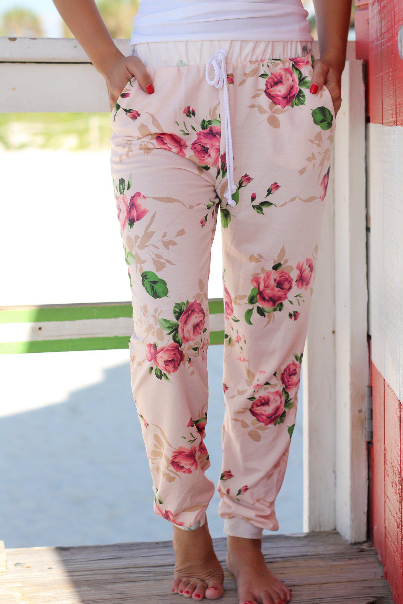 Blush Floral Drawstring Pants