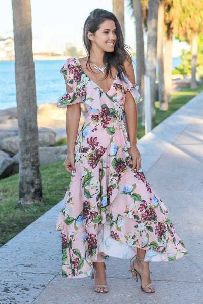 Blush Floral High Low Dress with Ruffles