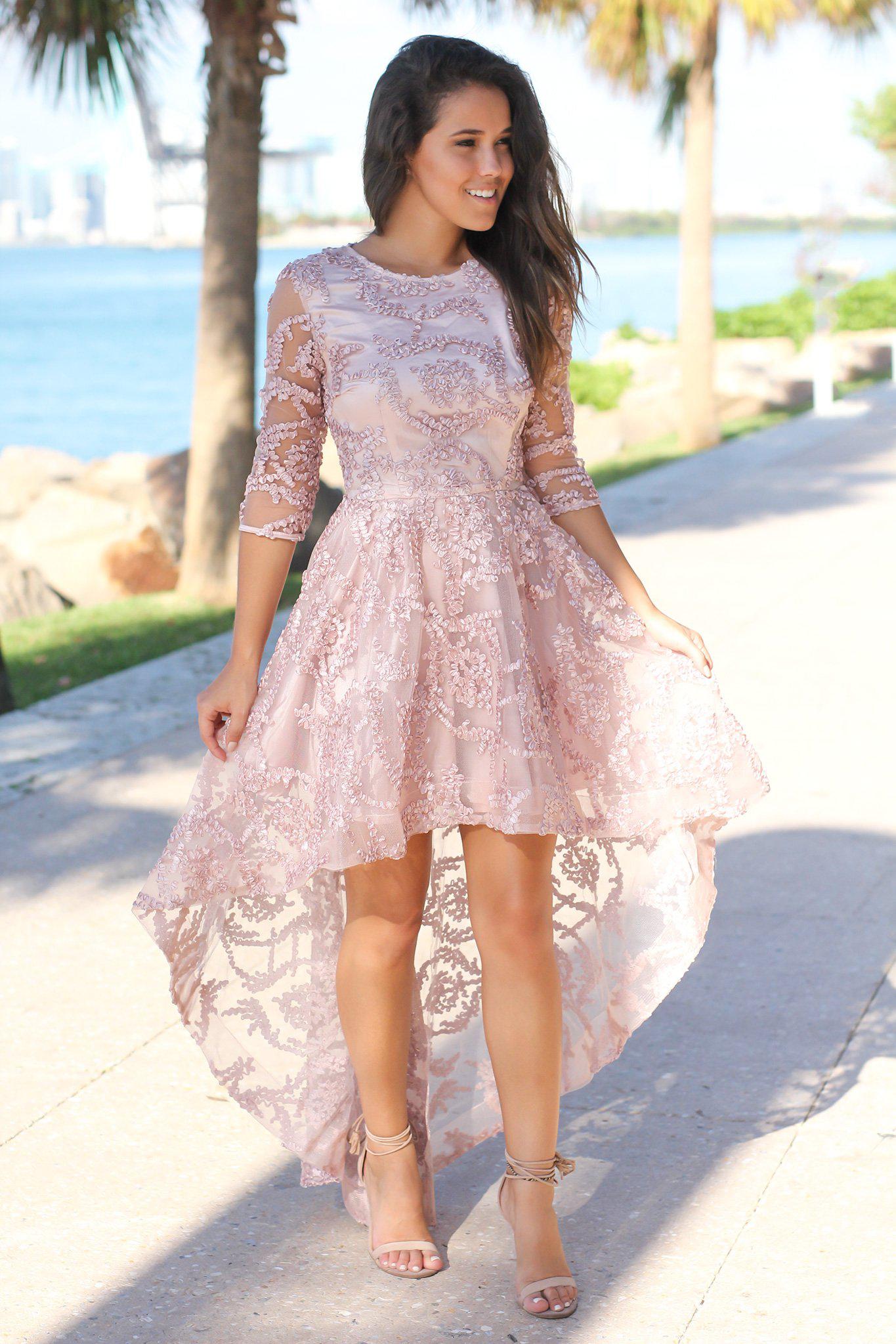 Blush High Low Dress with 3/4 Sleeves