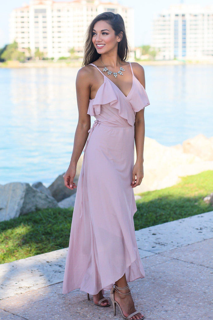 blush dress ZAPAKA Women Blush Formal Dress with Long Sleeves A-Line Chiffon V-Neck Party Dress, Blush Pink / L main image 0