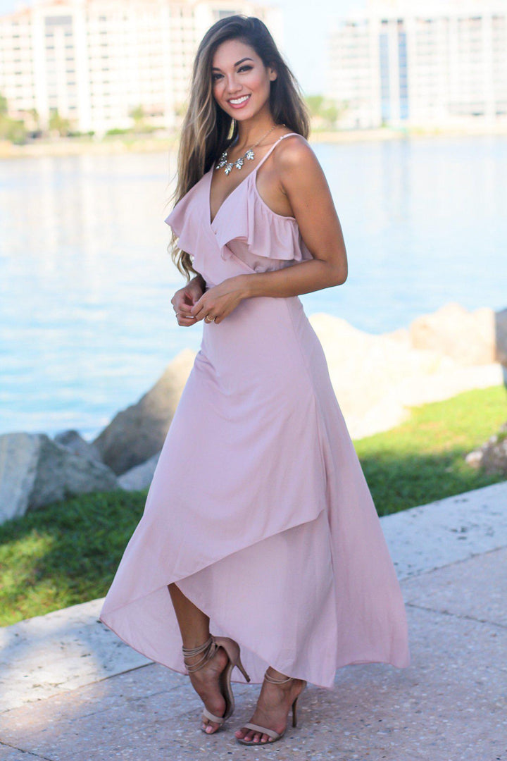 Short Dress Outfit Ideas Pink Flowy Dress Casual Blush High Low Dress With  Ruffle Detail Maxi Dresses  Saved By The Dress