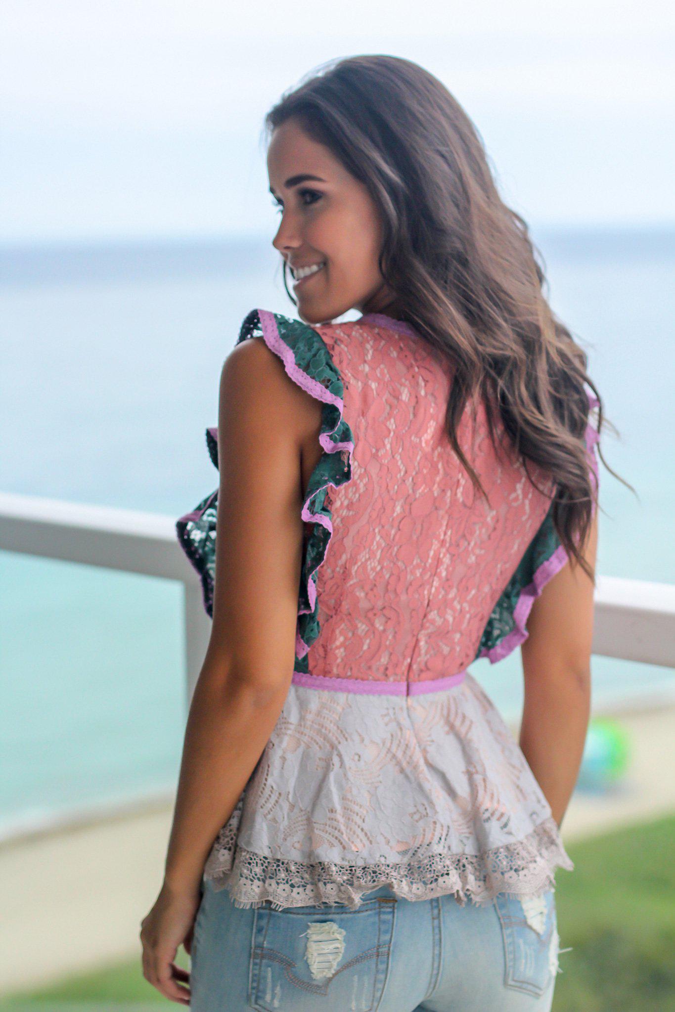 Blush Lace Top with Ruffle Detail