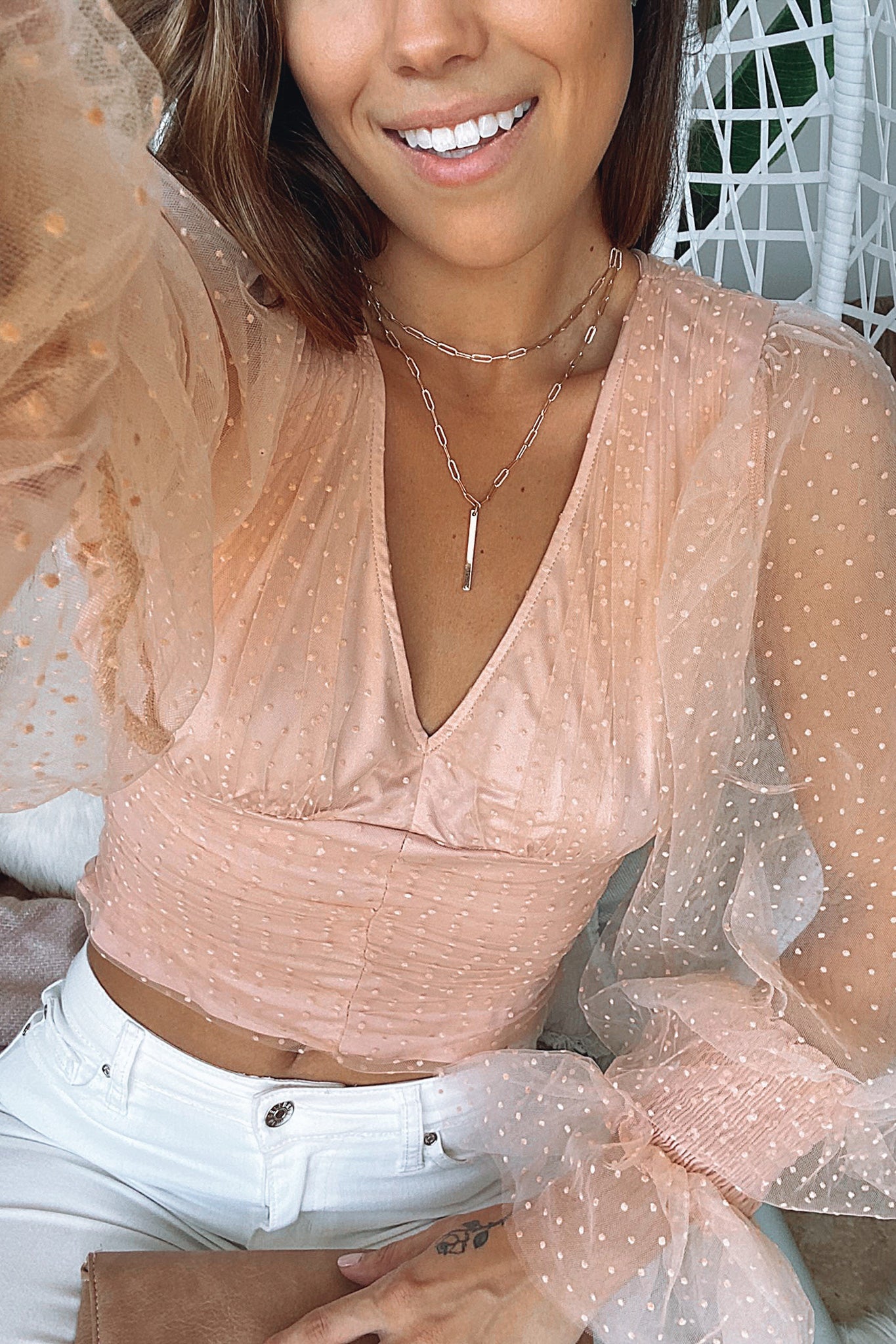 Blush Long Sleeve Top with Puff Sleeves