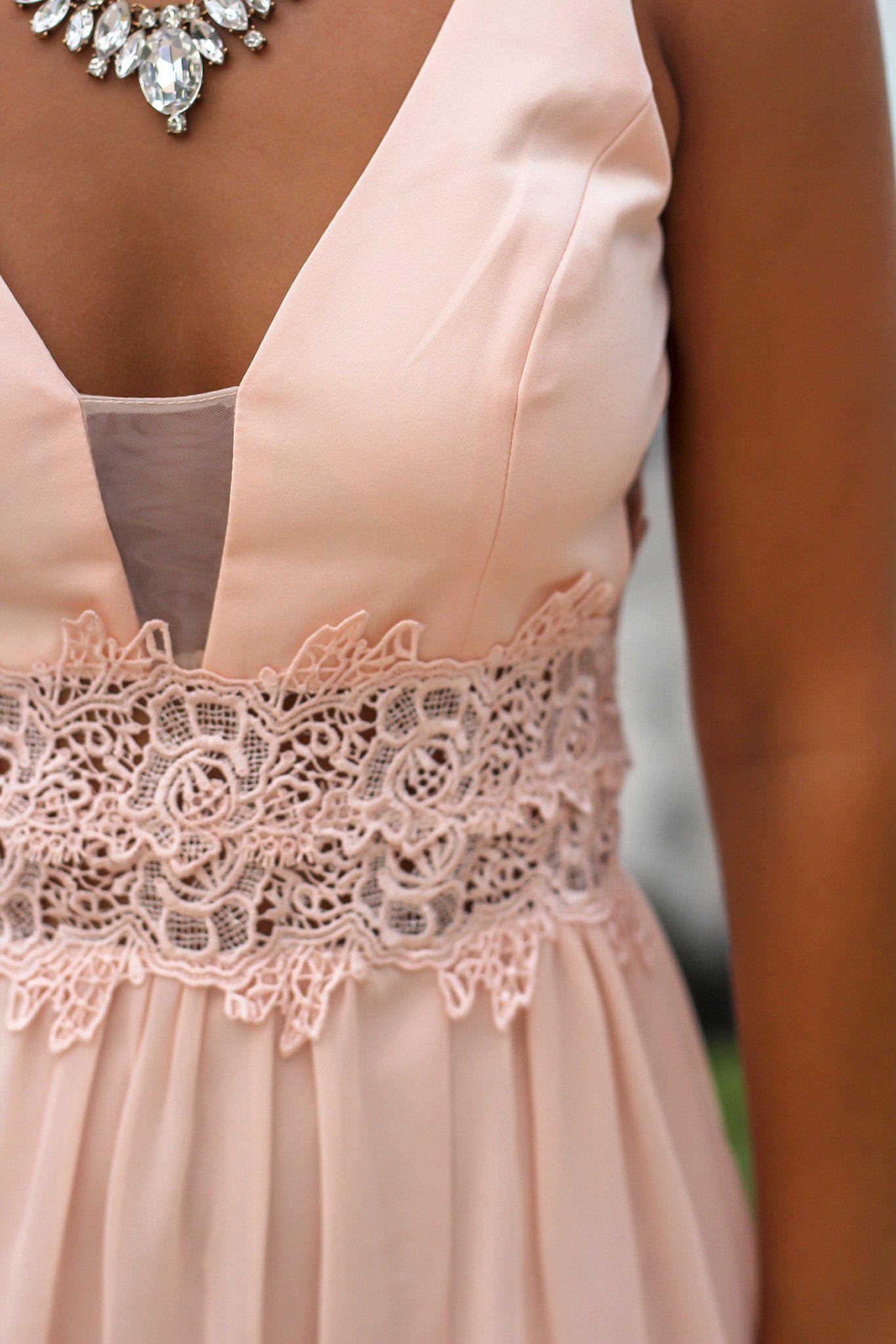 Blush Maxi Dress with Crochet Waist Detail