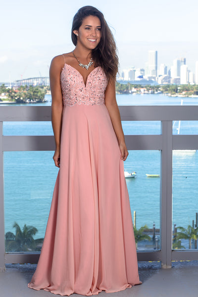Blush Maxi Dress with Embroidered Sequin Top