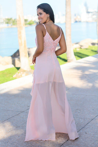 Blush Maxi Dress with Embroidered Top and Lace Detail