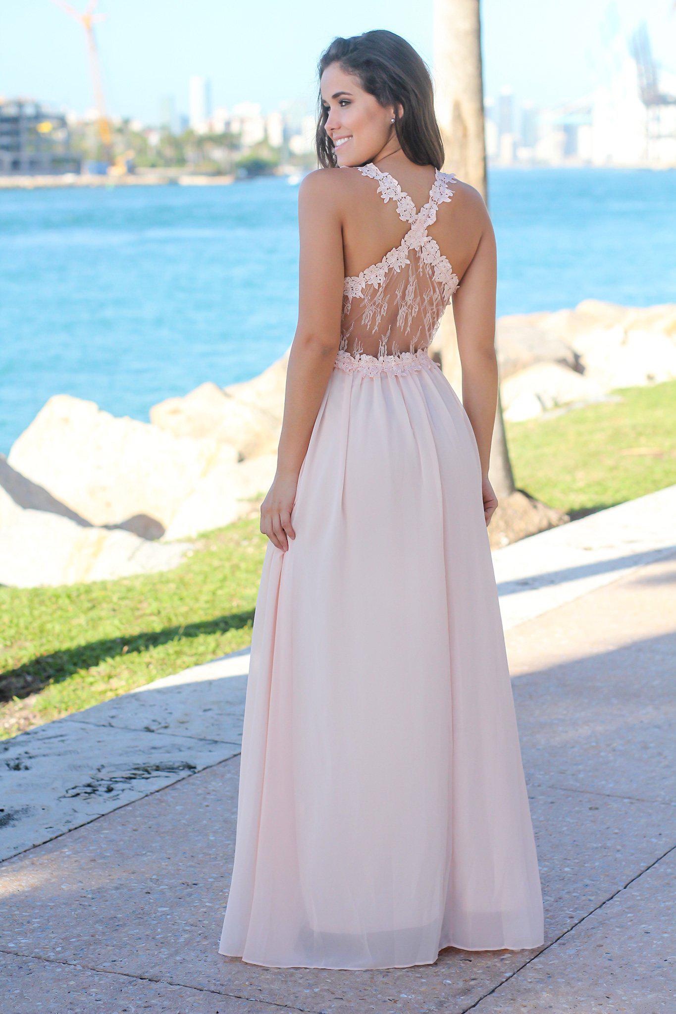 Blush Maxi Dress with Lace Top