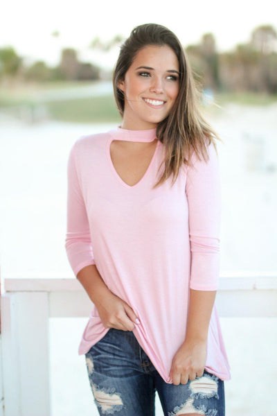 Blush Mock Neck Top with 3/4 Sleeves