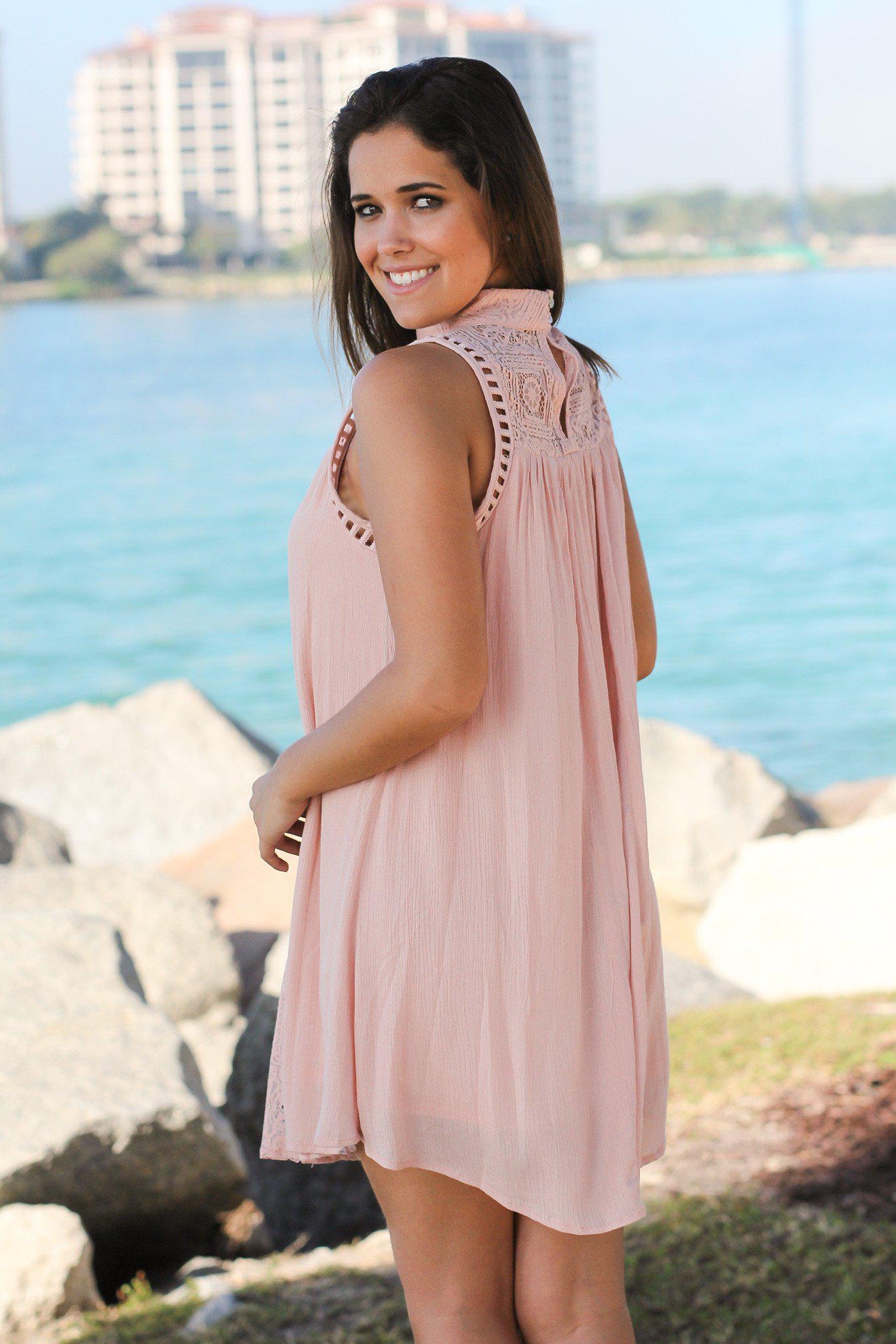 Blush Short Dress with Lace Detail